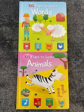 100 Flaps to Learn Board Books Set (Words & Animals) 📚